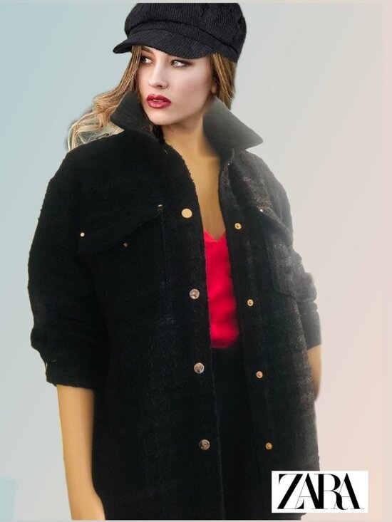 Zara Jackets & Blazers - ZARA Black Boucle Tweed Overshirt Shacket Jacket Oversized Sz XS NEW w Tags